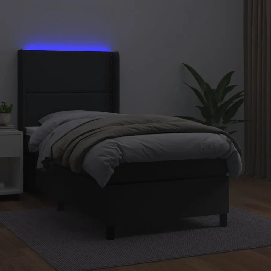Sommier à lattes de lit matelas LED Noir 100x200cm Similicuir - 3