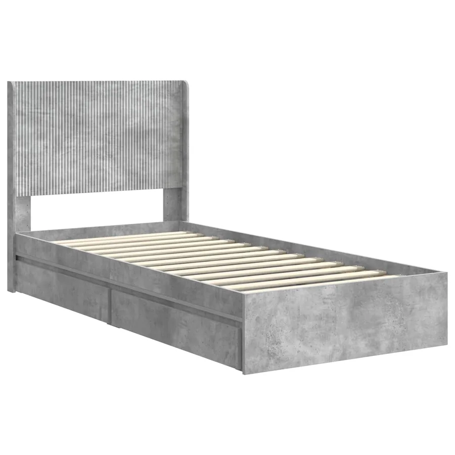 Cadre de lit avec rangement et tête de lit Gris béton - 4