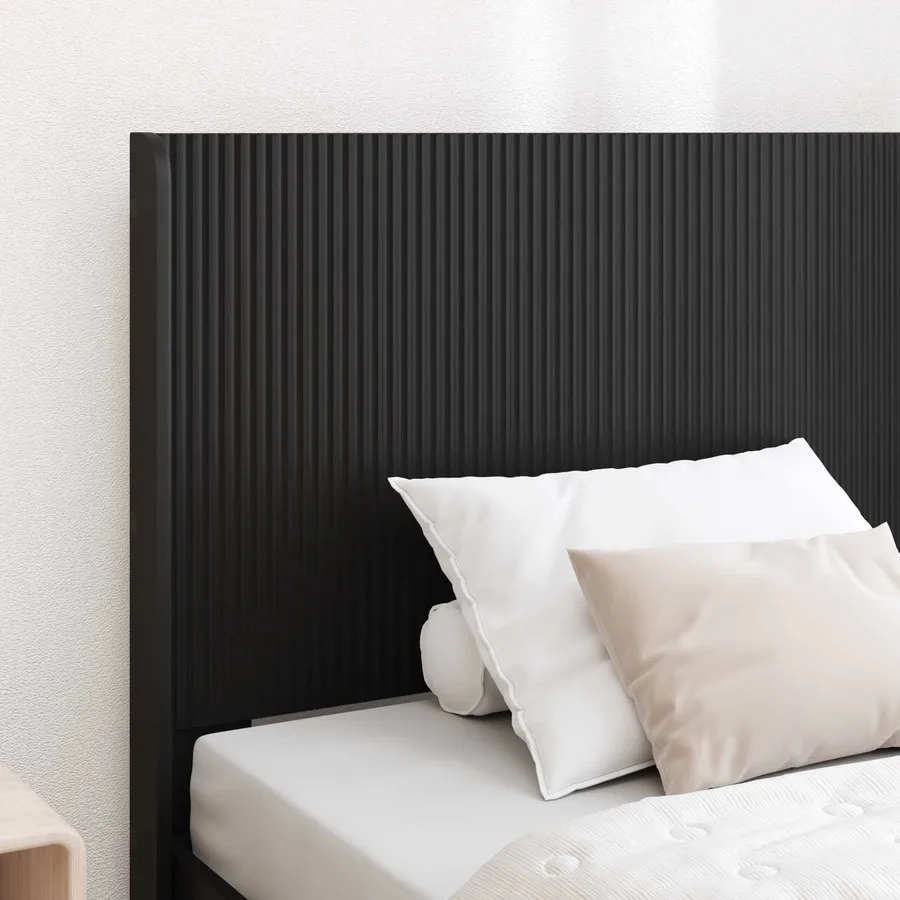 Cadre de lit avec rangement et tête de lit Noir 75 x 190 cm - 3