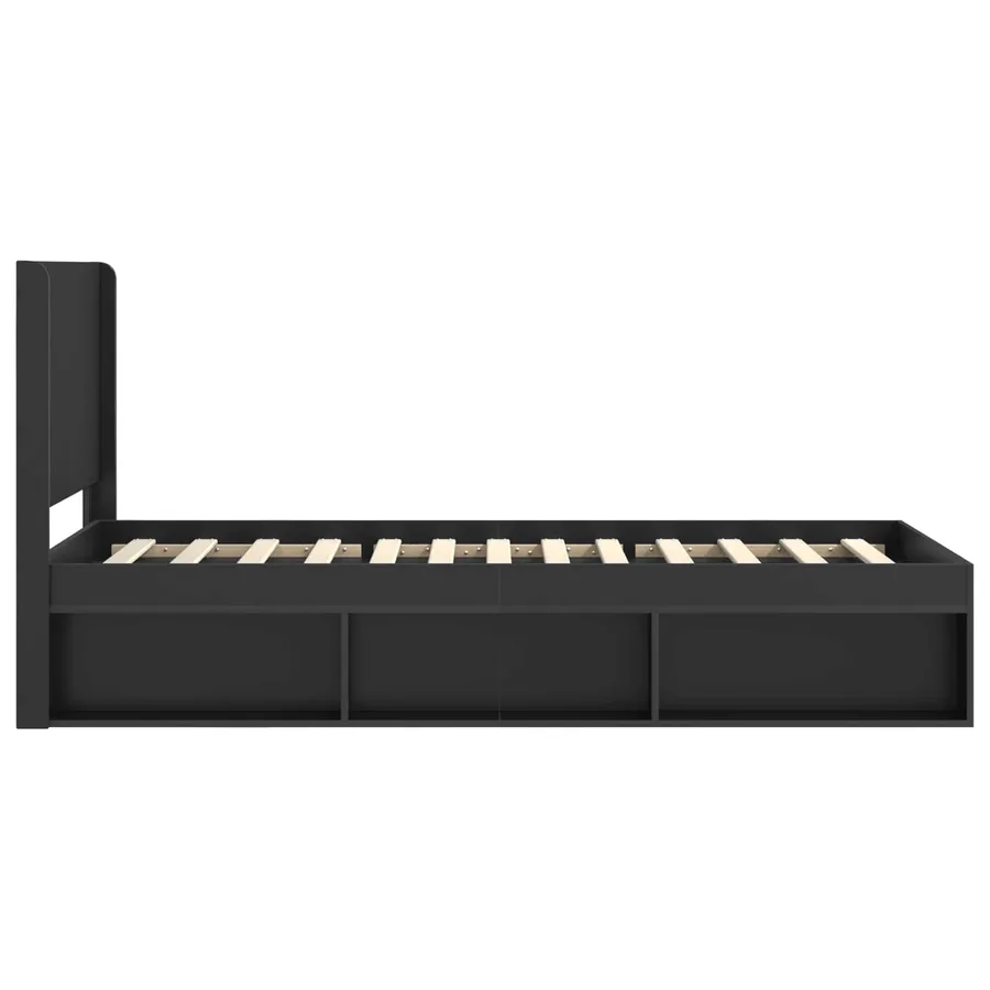 Cadre de lit avec rangement et tête de lit Noir 75 x 190 cm - 6