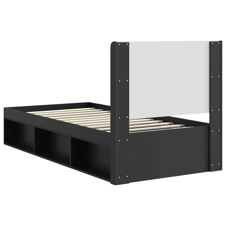 Cadre de lit avec rangement et tête de lit Noir 75 x 190 cm - 7