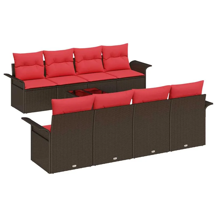 Ensemble de canapé de jardin 9 pcs Marron polyrotin - 2