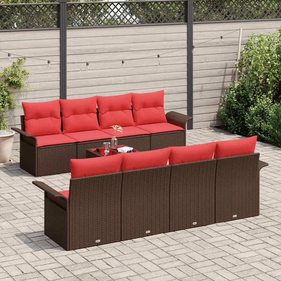 Ensemble de canapé de jardin 9 pcs Marron polyrotin - 3