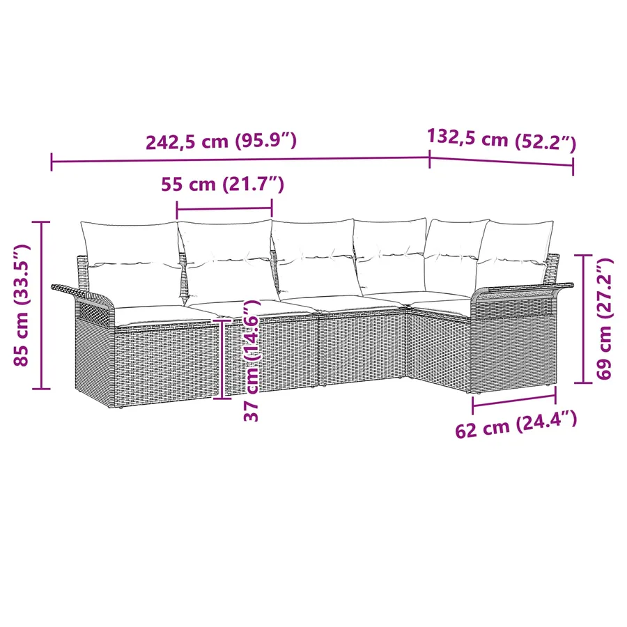 Ensemble de canapé de jardin 5 pcs Marron polyrotin - 11