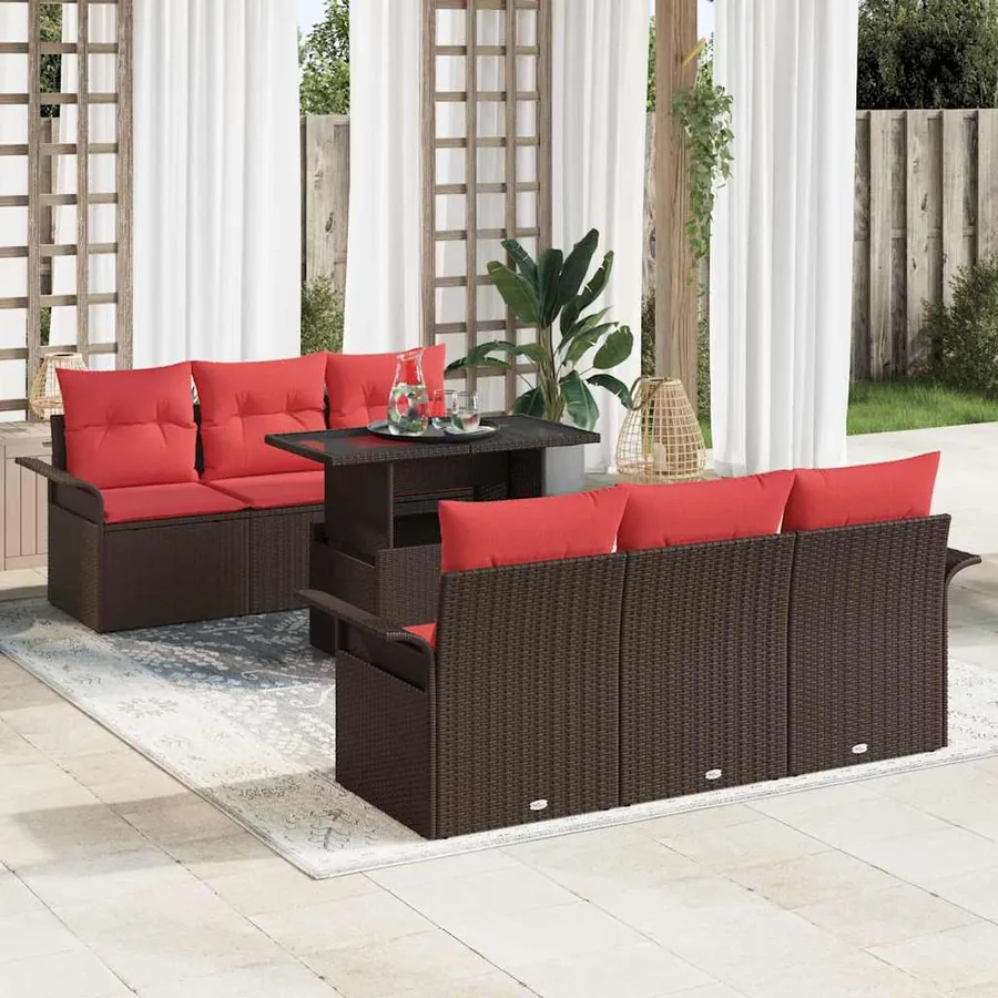 Ensemble de canapé de jardin 7 pcs Marron polyrotin