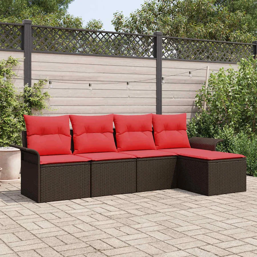 Ensemble de canapé de jardin 5 pcs Marron polyrotin