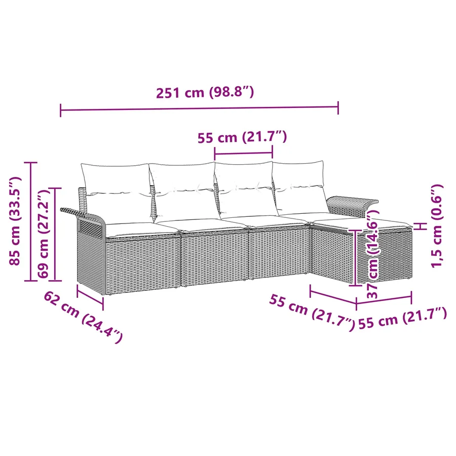 Ensemble de canapé de jardin 5 pcs Marron polyrotin - 11