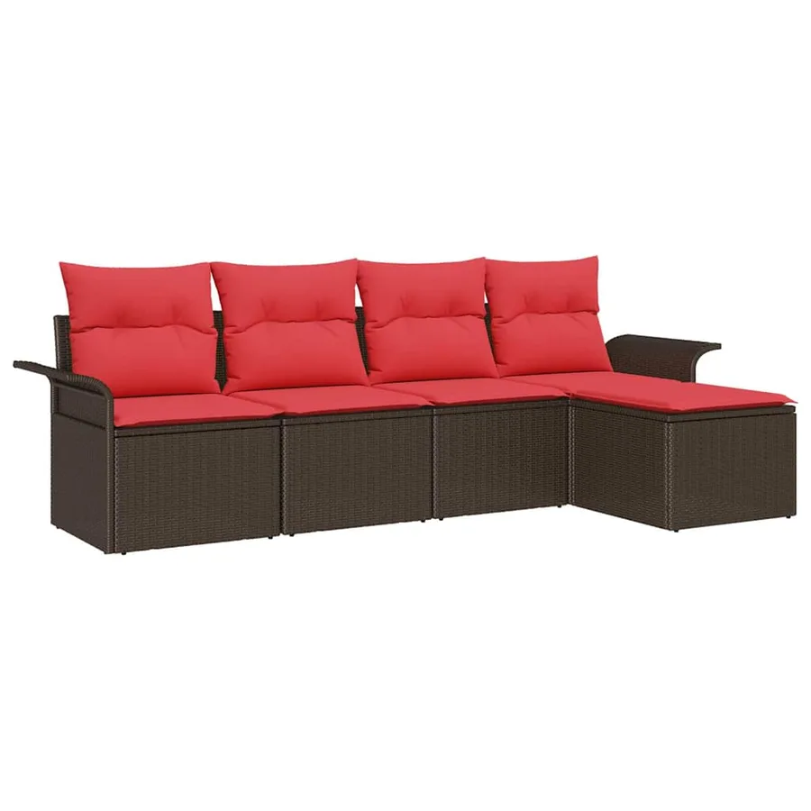 Ensemble de canapé de jardin 5 pcs Marron polyrotin - 2