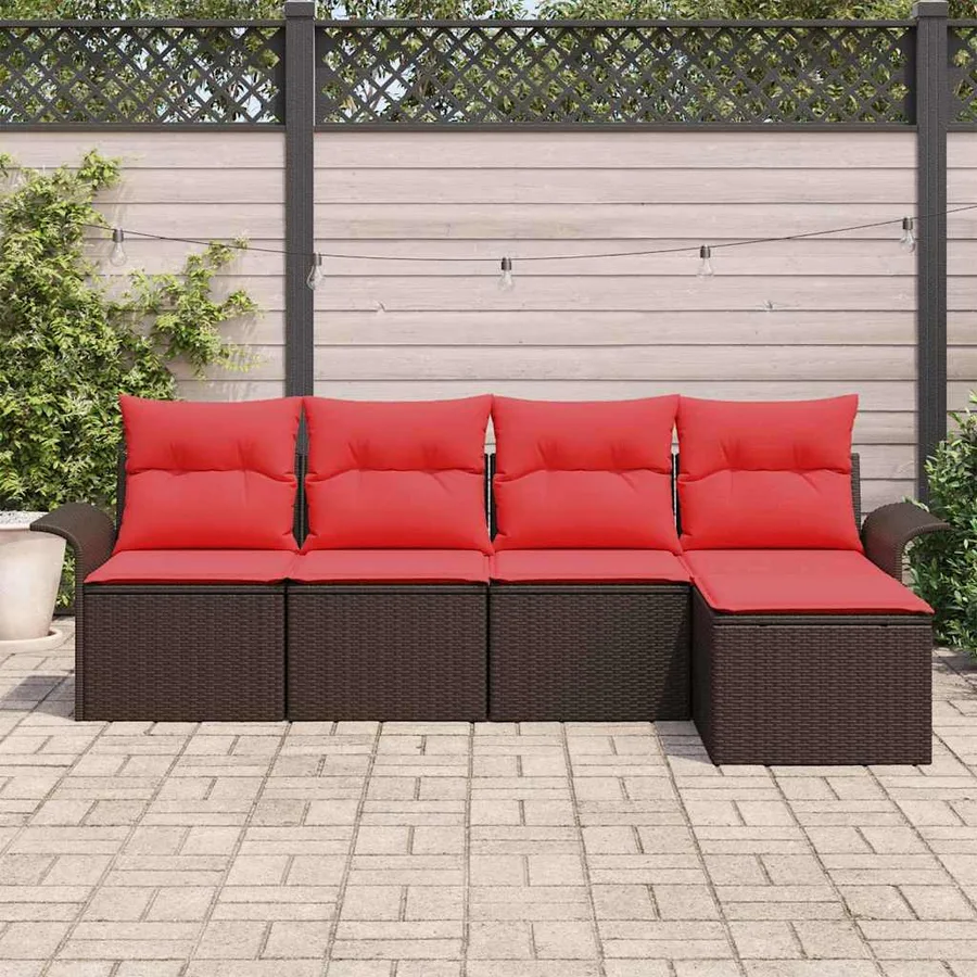 Ensemble de canapé de jardin 5 pcs Marron polyrotin - 3
