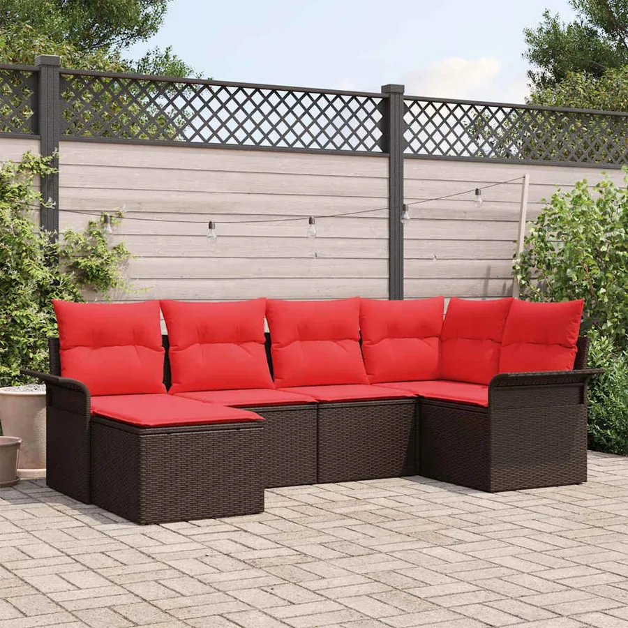 Ensemble de canapé de jardin 6 pcs Marron polyrotin