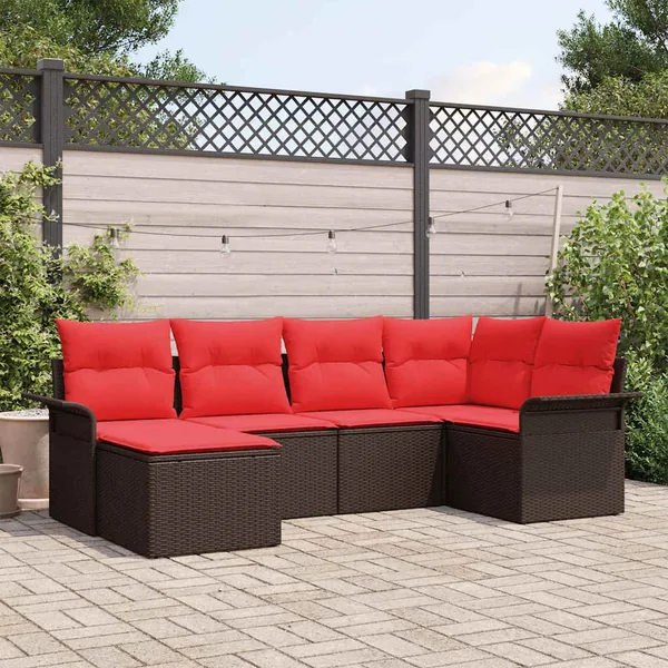 Ensemble de canapé de jardin 6 pcs Marron polyrotin