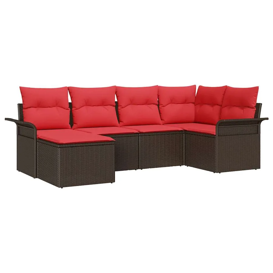 Ensemble de canapé de jardin 6 pcs Marron polyrotin - 2