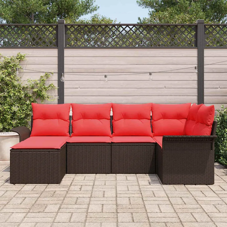 Ensemble de canapé de jardin 6 pcs Marron polyrotin - 3