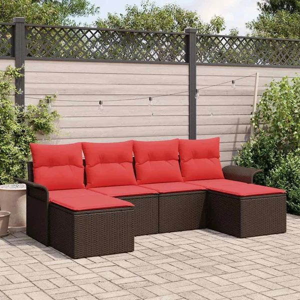 Ensemble de canapé de jardin 6 pcs Marron polyrotin