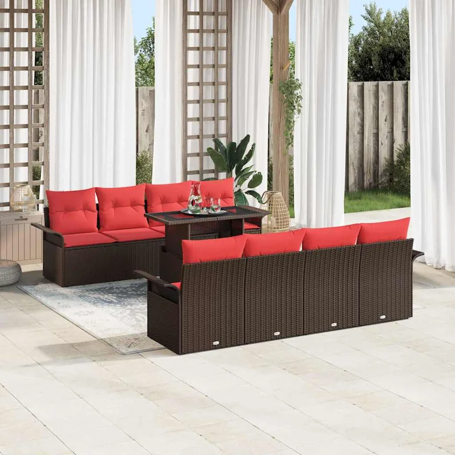 Ensemble de canapé de jardin 8 pcs Marron polyrotin - 3