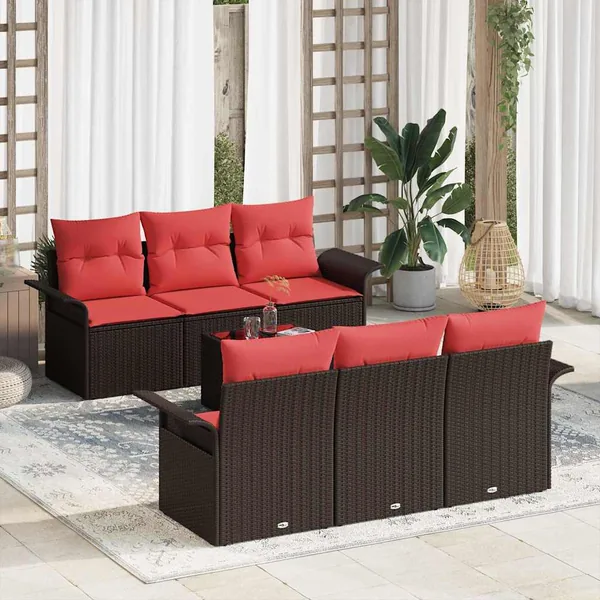 Ensemble de canapé de jardin 7 pcs Marron polyrotin