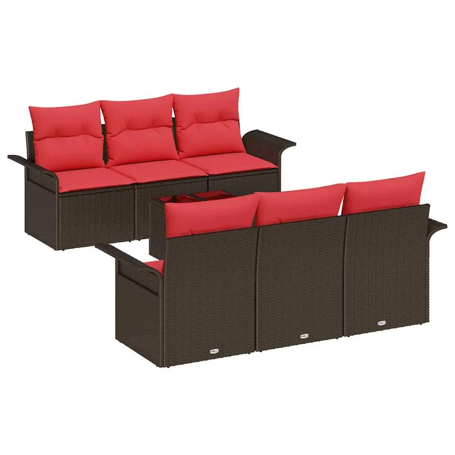 Ensemble de canapé de jardin 7 pcs Marron polyrotin - 2