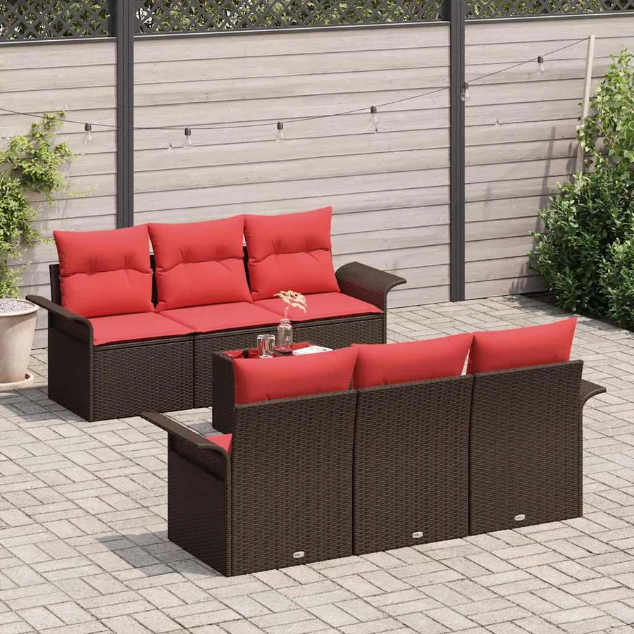Ensemble de canapé de jardin 7 pcs Marron polyrotin - 3
