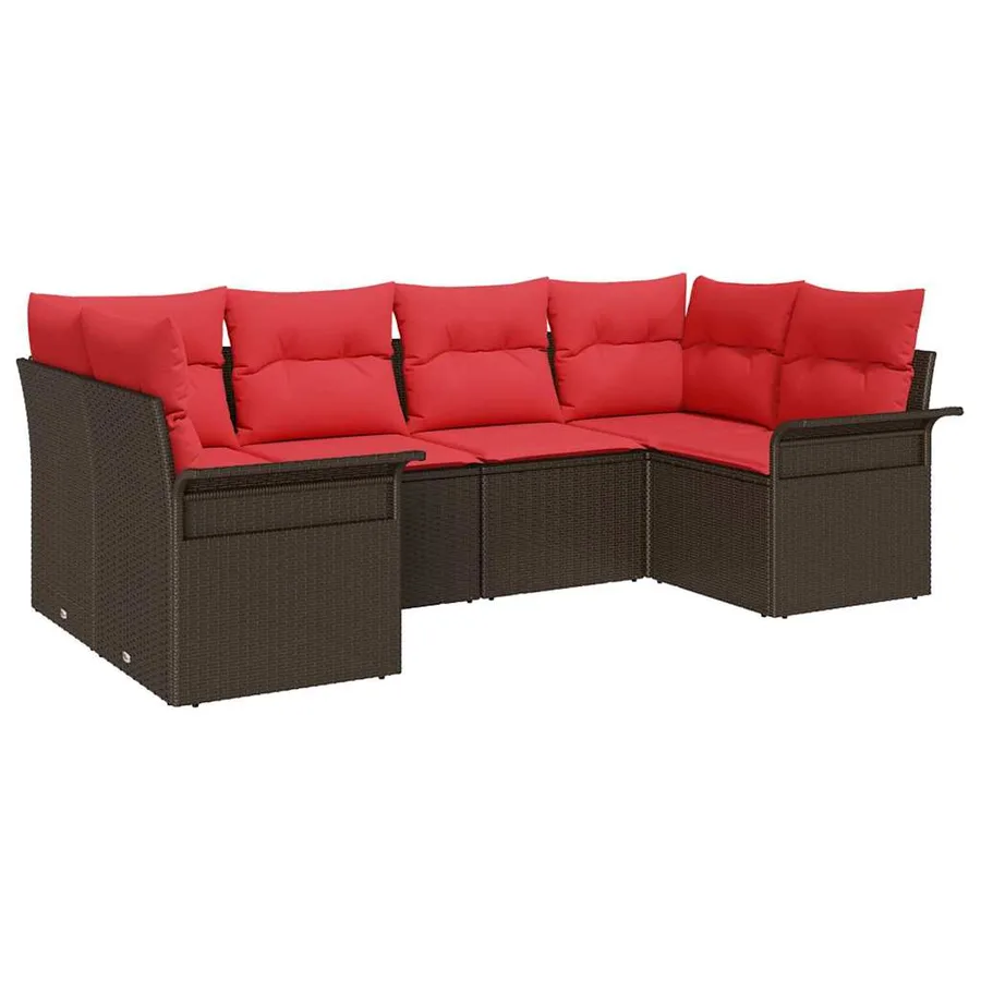 Ensemble de canapé de jardin 6 pcs Marron polyrotin - 2