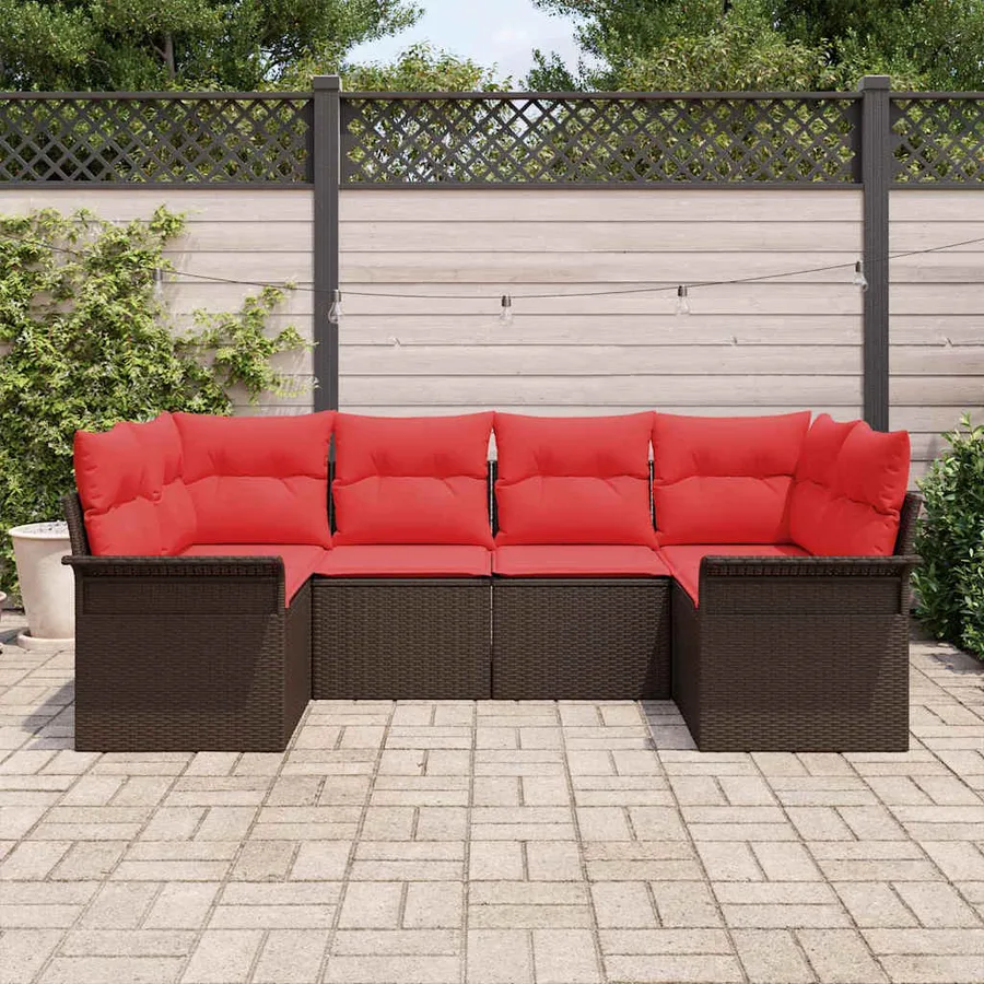 Ensemble de canapé de jardin 6 pcs Marron polyrotin - 3