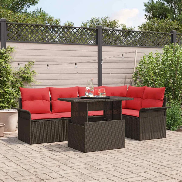 Ensemble de canapé de jardin 6 pcs Marron Poly rotin