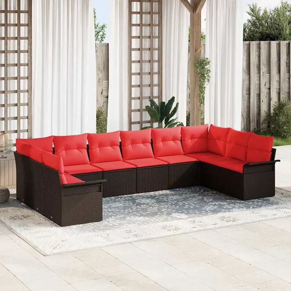 Ensemble de canapé de jardin 10 pcs Marron polyrotin