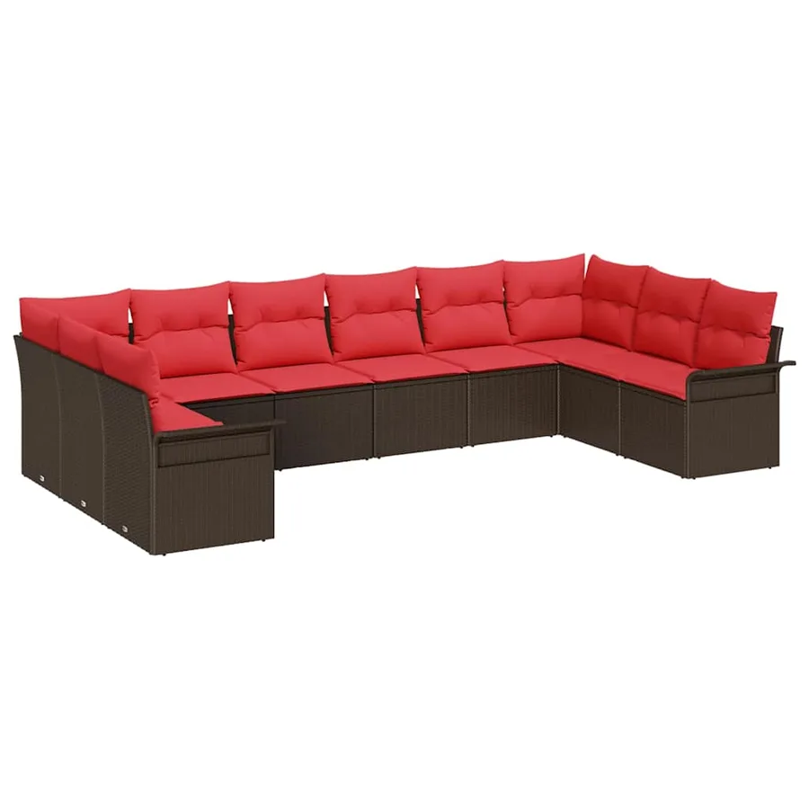 Ensemble de canapé de jardin 10 pcs Marron polyrotin - 2
