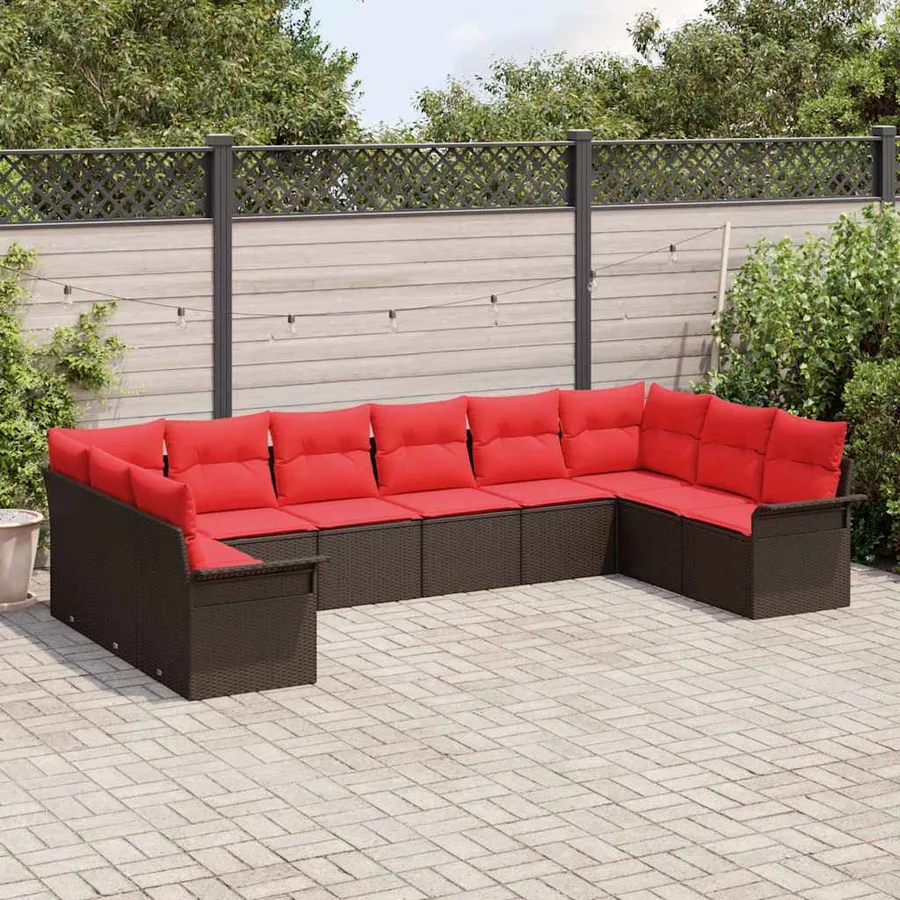 Ensemble de canapé de jardin 10 pcs Marron polyrotin - 3
