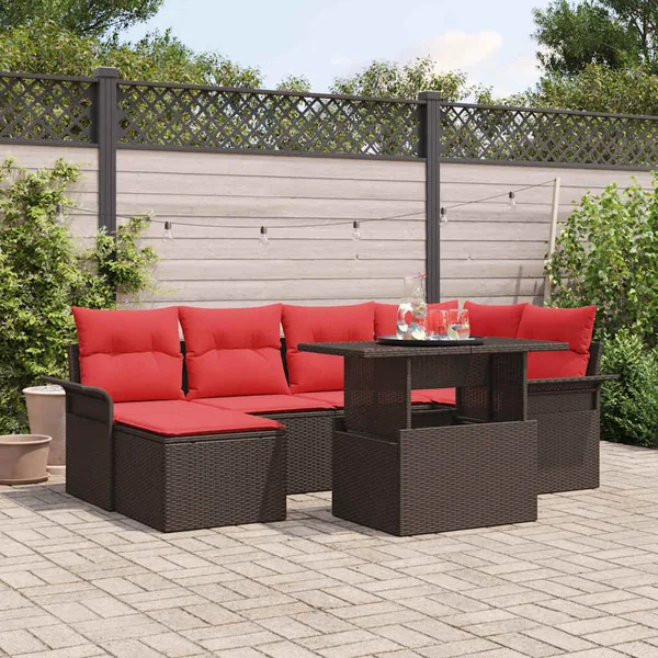 Ensemble de canapé de jardin 7 pcs Marron polyrotin