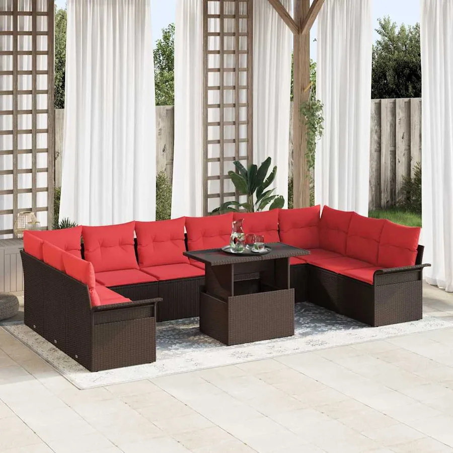 Ensemble de canapé de jardin 11 pcs Marron Poly rotin