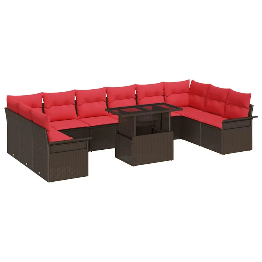 Ensemble de canapé de jardin 11 pcs Marron Poly rotin - 2