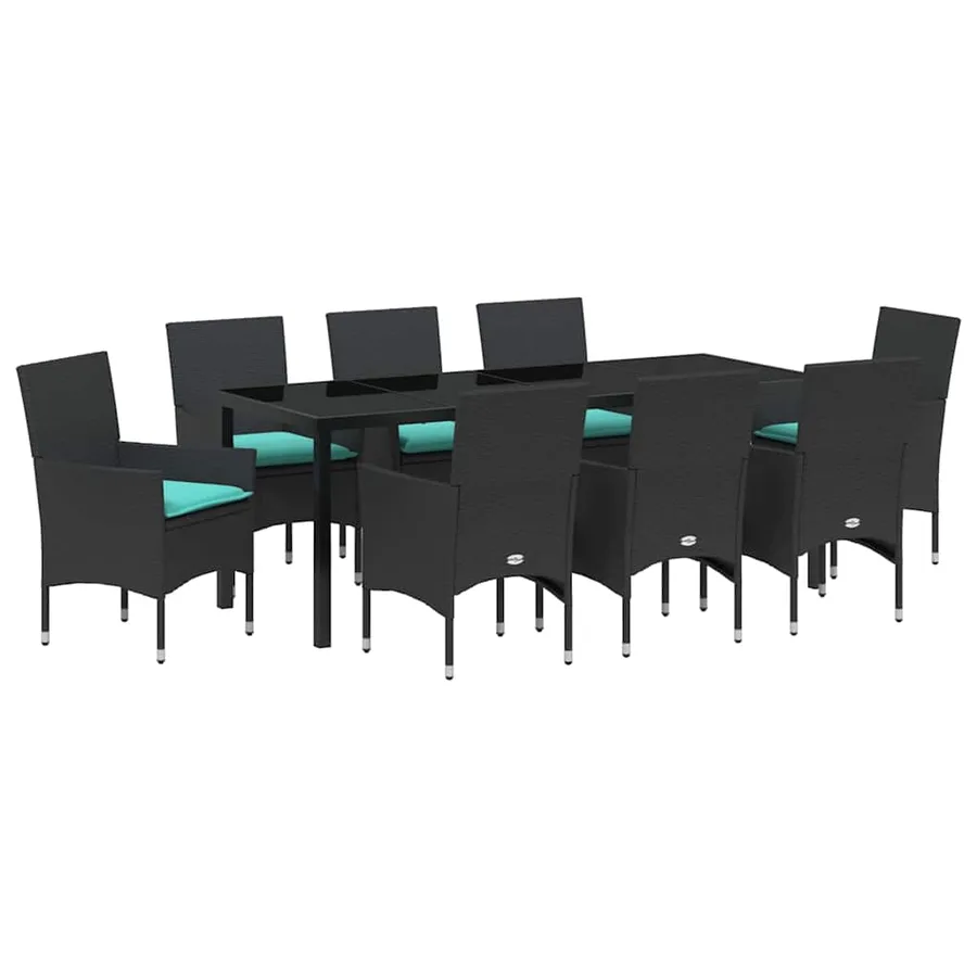 Ensemble table et chaises avec coussin 9 pcs Noir Rotin PE - 2