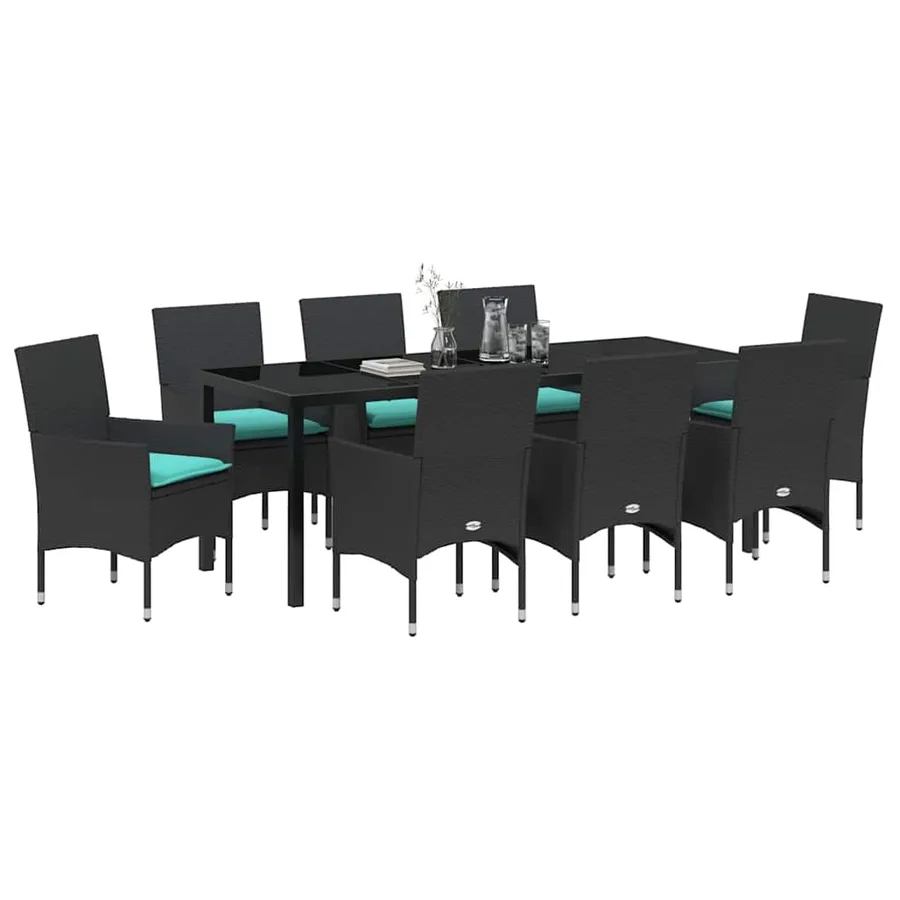 Ensemble table et chaises avec coussin 9 pcs Noir Rotin PE - 3