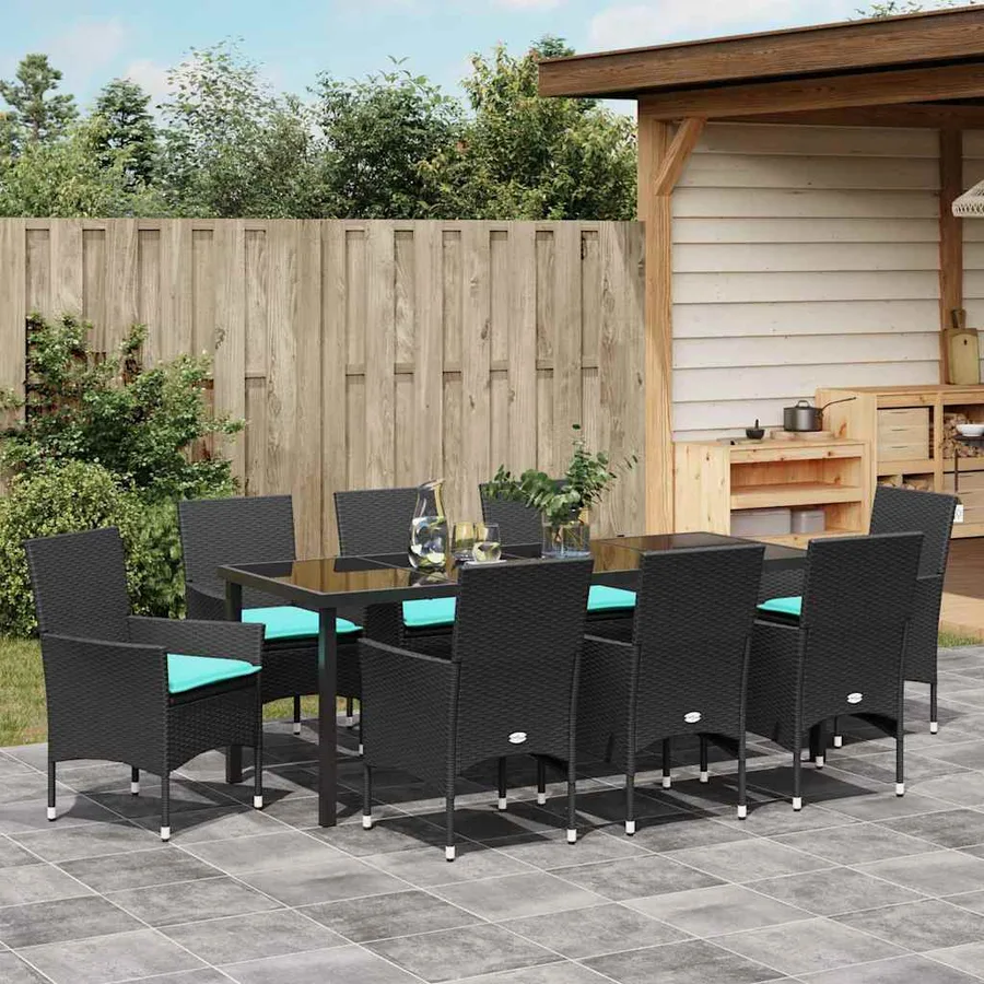 Ensemble table et chaises avec coussin 9 pcs Noir Rotin PE - 4