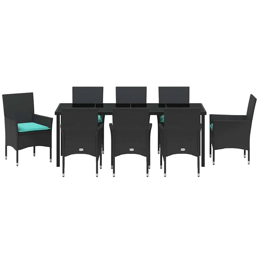 Ensemble table et chaises avec coussin 9 pcs Noir Rotin PE - 7