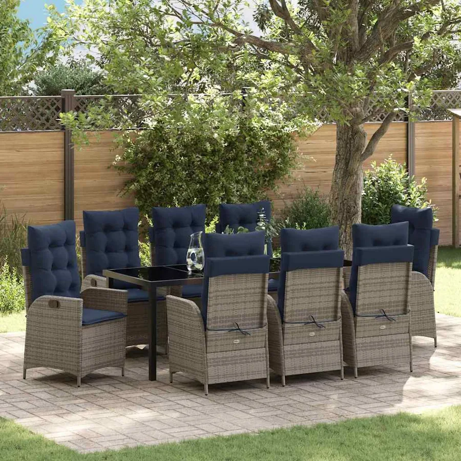 Ensemble de salle à manger pour jardin 9 pcs Gris et Noir Rotin