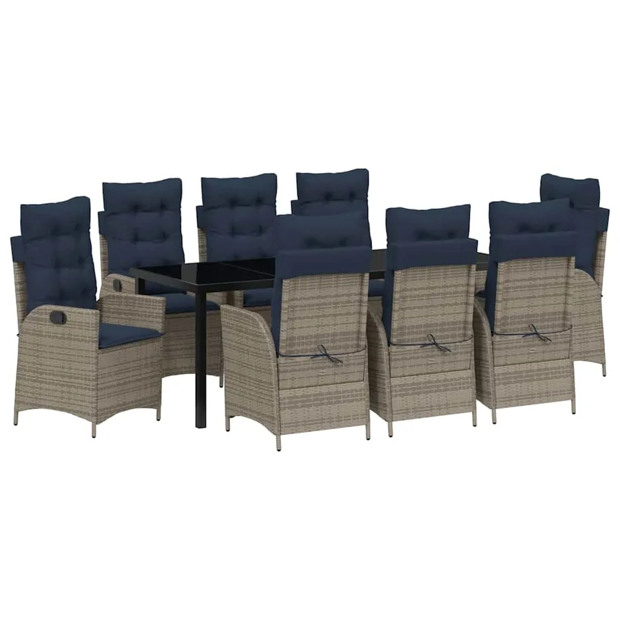 Ensemble de salle à manger pour jardin 9 pcs Gris et Noir Rotin - 2