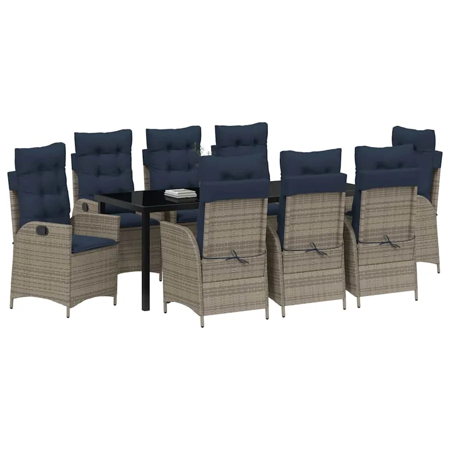 Ensemble de salle à manger pour jardin 9 pcs Gris et Noir Rotin - 3