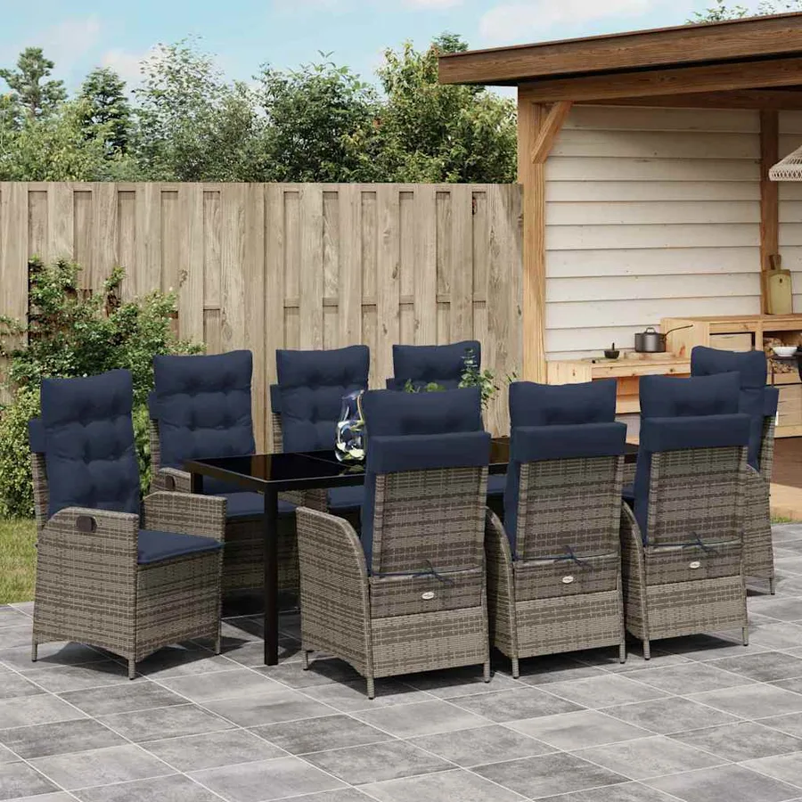 Ensemble de salle à manger pour jardin 9 pcs Gris et Noir Rotin - 4