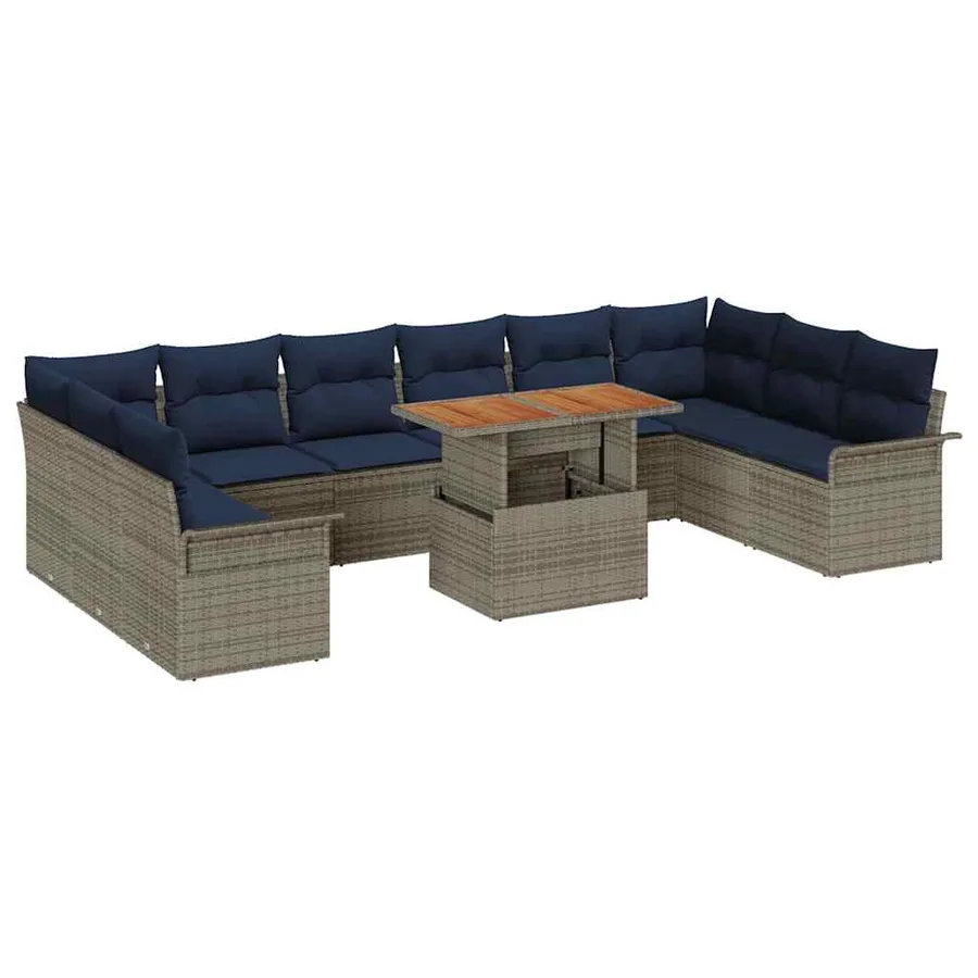 Ensemble de canapé de jardin 11 pcs Gris et bleu marine - 2