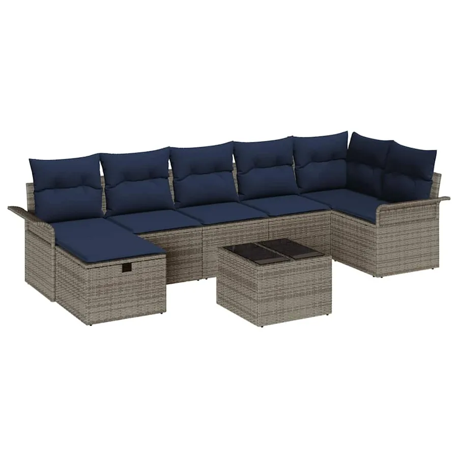 Ensemble de canapé de jardin 8 pcs Gris et marine polyrotin - 2