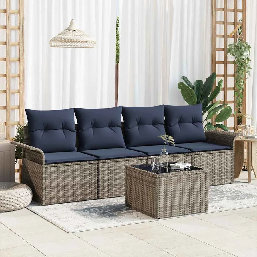 Ensemble de Canapés avec coussin 5 pcs Gris polyrotin