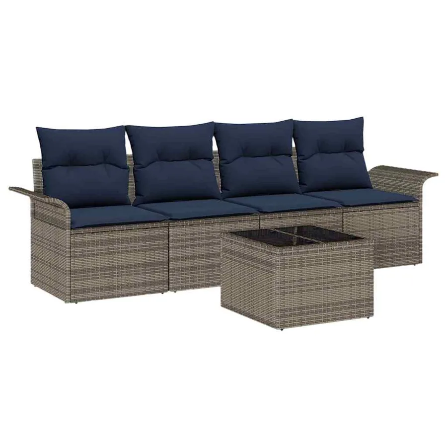 Ensemble de Canapés avec coussin 5 pcs Gris polyrotin - 2