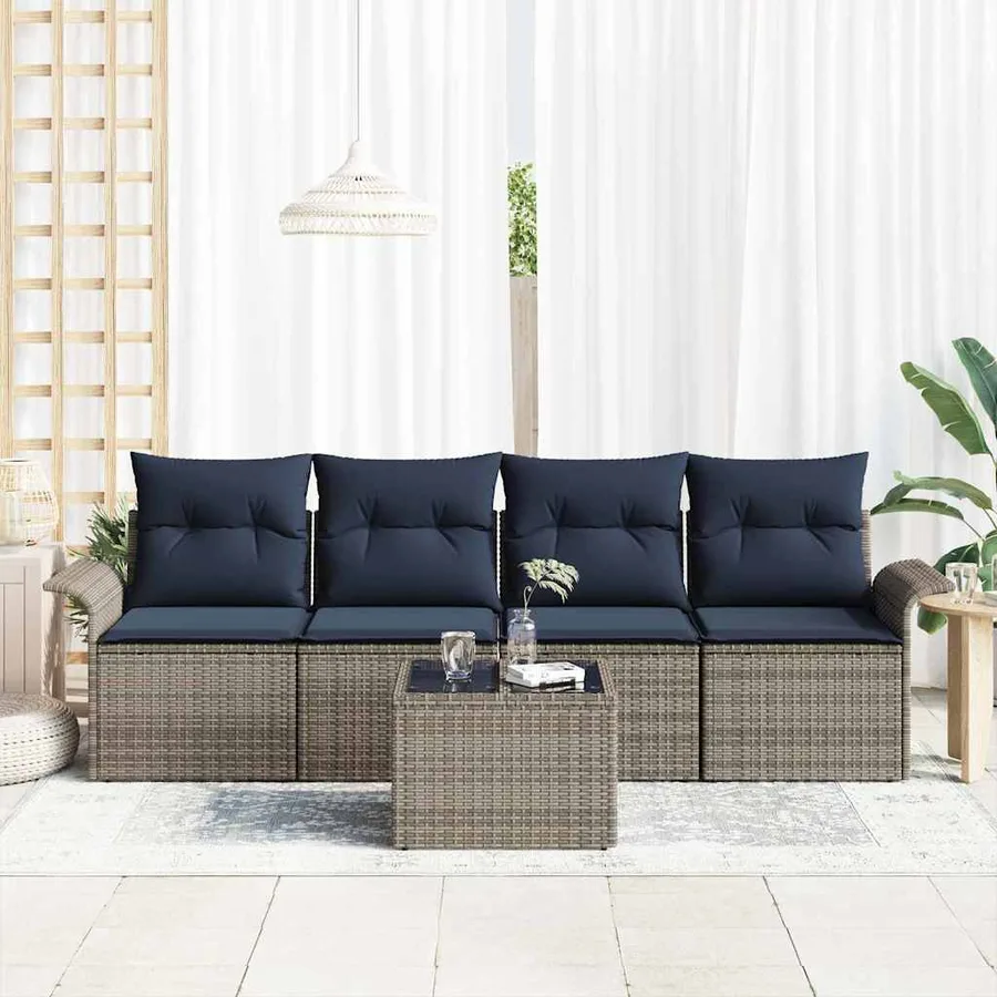 Ensemble de Canapés avec coussin 5 pcs Gris polyrotin - 3