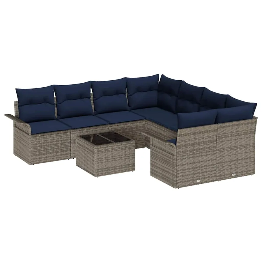 Ensemble de canapé de jardin 9 pcs Gris et bleu marine - 2