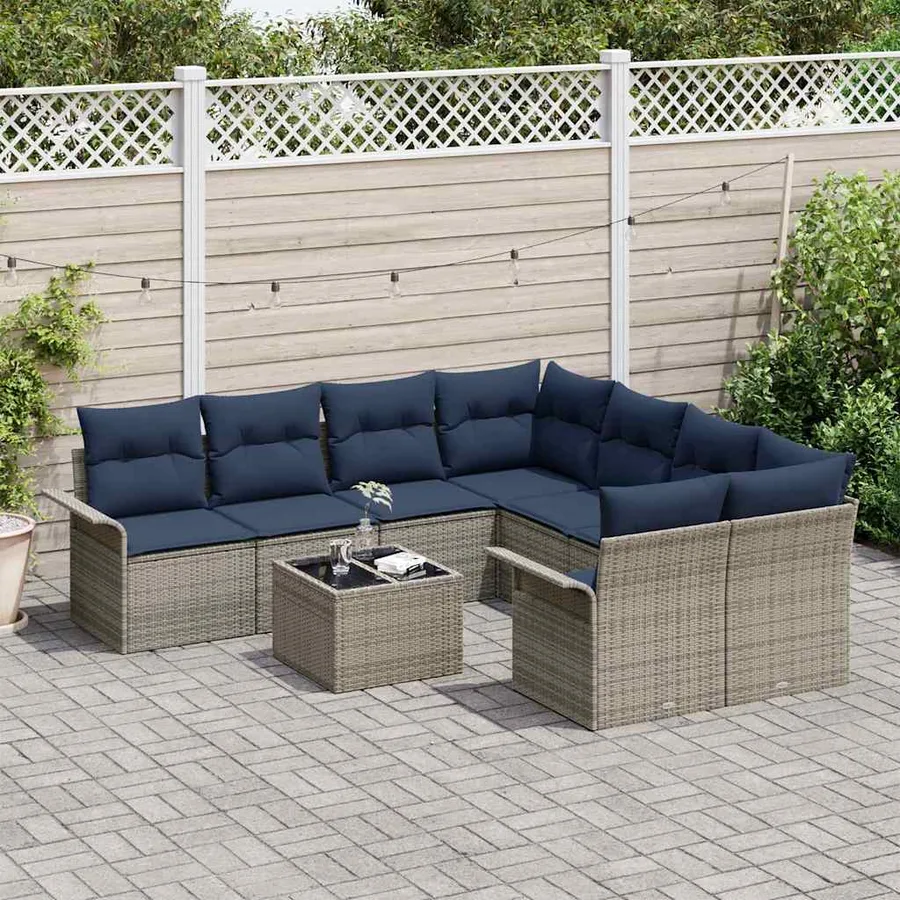Ensemble de canapé de jardin 9 pcs Gris et bleu marine - 3