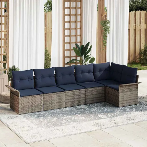 Ensemble de canapé de jardin avec coussin 6 pcs Gris polyrotin