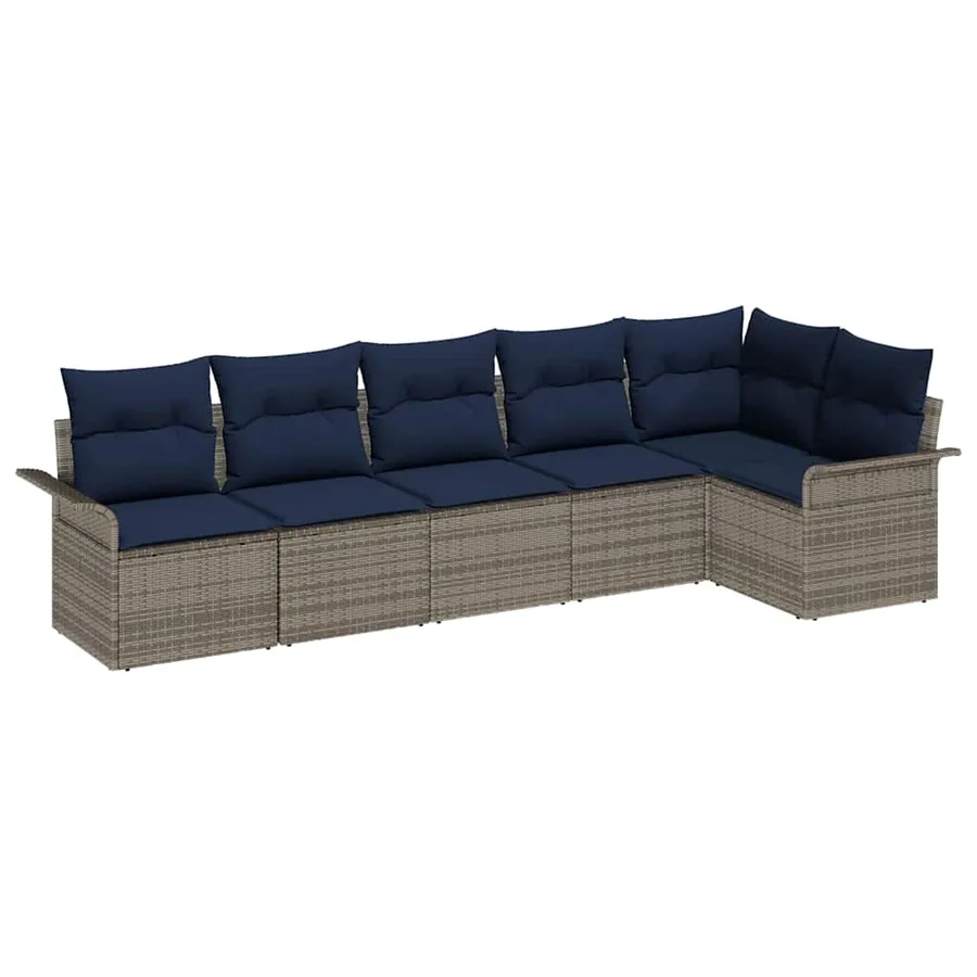 Ensemble de canapé de jardin avec coussin 6 pcs Gris polyrotin - 2