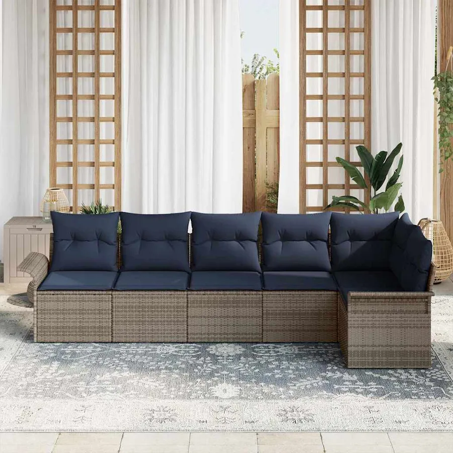Ensemble de canapé de jardin avec coussin 6 pcs Gris polyrotin - 3