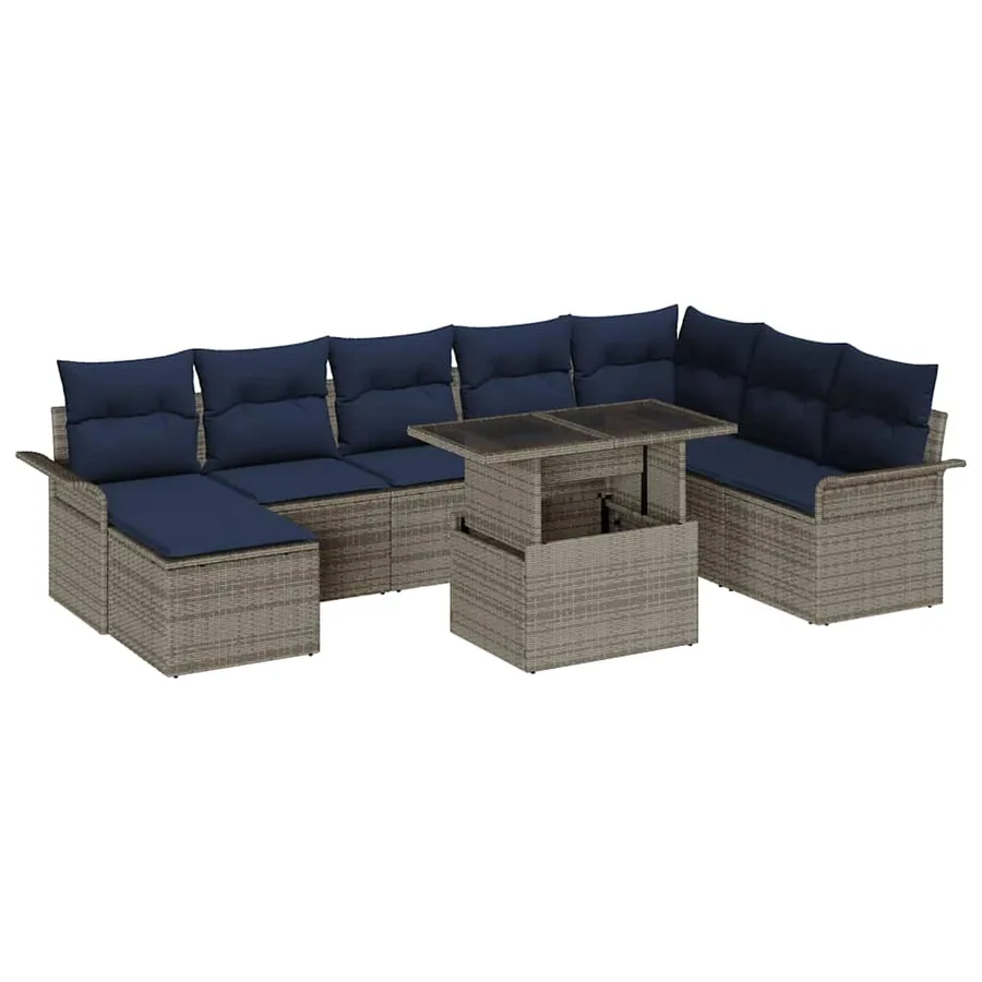 Ensemble de canapé de jardin avec coussin 9 pcs Gris polyrotin - 2